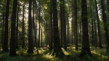 Sunrays Filter Through Dense Summer Forest photo