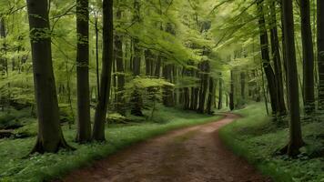 Springtime Walkway Through a Lush Beech Forest in Leuven, Belgium photo
