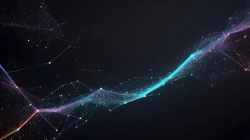 Abstract Digital Network Connection with Colorful Lines and Dots on Dark Background photo