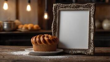 A Rustic Bakery Setting with a Frame for Your Message photo