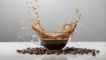 Coffee Splash with Coffee Beans on White Background photo