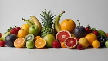 Colorful Fresh Fruits And Vegetables Arranged On A White Background photo
