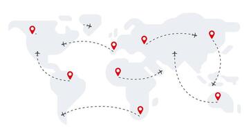 Flight plane map. Plane flight with arrow. Airline map route vector