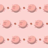 Seamless continuous illustration of pig and meat background vector