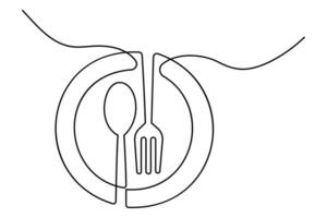 Clean and simple one line knife and fork outline illustration for chefs vector