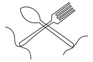 Abstract one line knife and fork outline art for restaurant projects vector