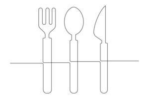 Artistic one line knife and fork outline for culinary illustrations vector