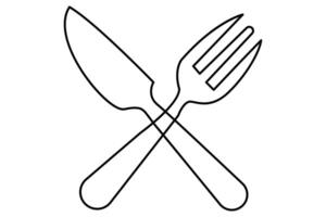 Elegant continuous one line knife and fork outline art illustration vector