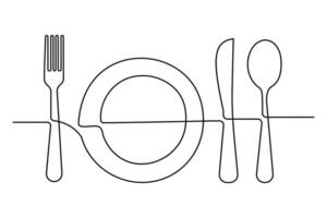 Abstract one line knife and fork outline art for creative use vector