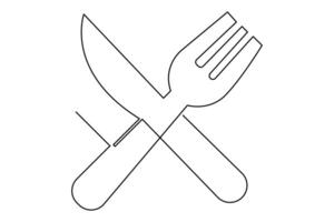 Sleek knife and fork outline in a continuous one line art style vector