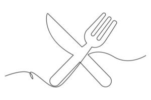 Abstract one line knife and fork outline art for design projects vector