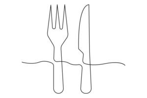 Sleek and minimal one line knife and fork outline for restaurant branding vector