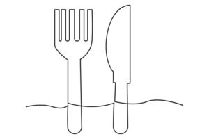 Clean and simple one line knife and fork outline illustration for designers vector