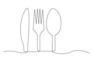 Stylish continuous one line knife and fork outline art illustration vector