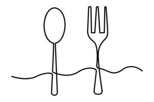 Elegant continuous line knife and fork outline for food art projects vector