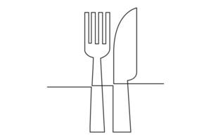 Simple continuous one line knife and fork art for graphic design vector