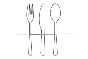 Stylish continuous one line knife and fork outline for food branding vector