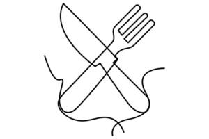 Stylish one line knife and fork drawing for menu and culinary art vector