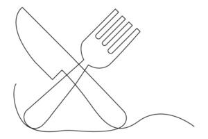 Flowing continuous line knife and fork outline art for modern art projects vector