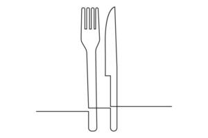 Simple continuous one line knife and fork art for graphic and web design vector