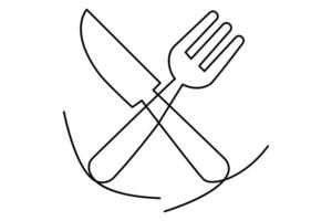 Sleek knife and fork outline in a continuous one line art style vector