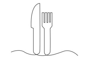 Abstract one line knife and fork outline art for design projects vector