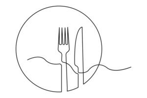 Simple and clean one line knife and fork outline illustration for menus vector