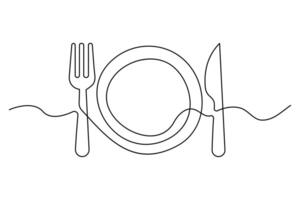 Continuous knife and fork outline illustration for elegant events vector