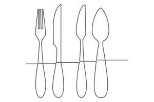 Simple and clean one line knife and fork outline illustration for minimalist themes vector