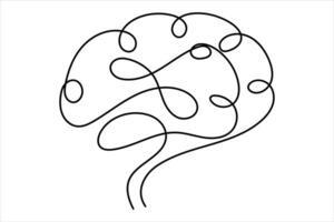 Continuous human brain outline art in minimalist one line drawing vector