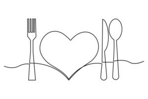 Modern continuous line drawing of knife and fork illustration vector