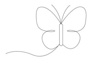 Continuous butterfly outline art in minimalist one line drawing vector