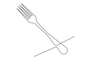 Simple and elegant knife and fork in one line art style vector