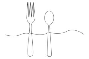 One stroke knife and fork outline art for minimalist projects vector