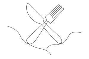 Elegant one line art of knife and fork for kitchen design concepts vector