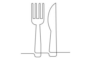 Creative continuous one line knife and fork outline art for designers vector