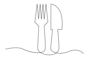 Sleek and simple one line knife and fork art outline vector