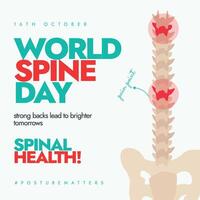 World Spine Day. 16th October Spine day celebration banner with an internal view of a spine with red spots highlighting pain points vector