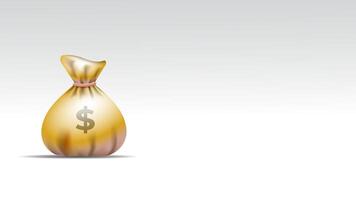 A 3D illustration of a golden money bag with a dollar sign, isolated on a white background with blank space for text, symbolizing wealth, savings, financial prosperity and success goals. vector