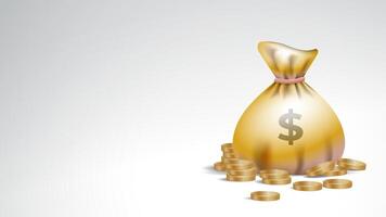 A 3D illustration of a golden money bag with a dollar sign and a pile of golden coins on a white background with blank space for text, symbolizing wealth, savings, financial success and abundance vector