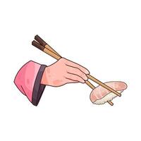 pinching sushi with chopsticks illustration vector