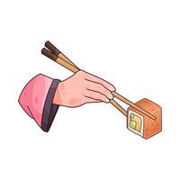 sushi roll with chopsticks vector