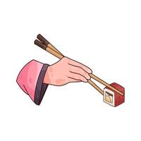 illustration of pinching sushi with chopsticks vector