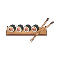 sushi roll with chopsticks illustration vector