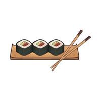 illustration of sushi roll with chopsticks vector