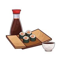 Illustration of salmon sushi with soy sauce vector