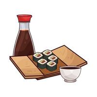 sushi roll with soy sauce vector