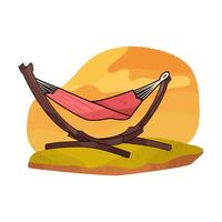 illustration of red hammock for relaxing vector