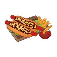 illustration of two hotdogs with french fries vector