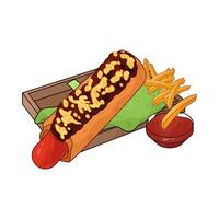 French fries and hotdog vector